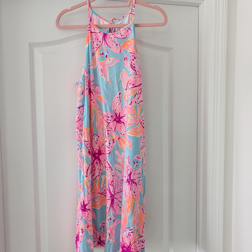Lilly Pulitzer Floral Halter Dress in Pink and Blue
